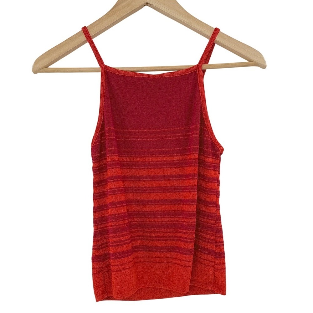 Ellemenno‎ Vintage Red Orange Striped Knit Camisole Tank Top XL Made in USA